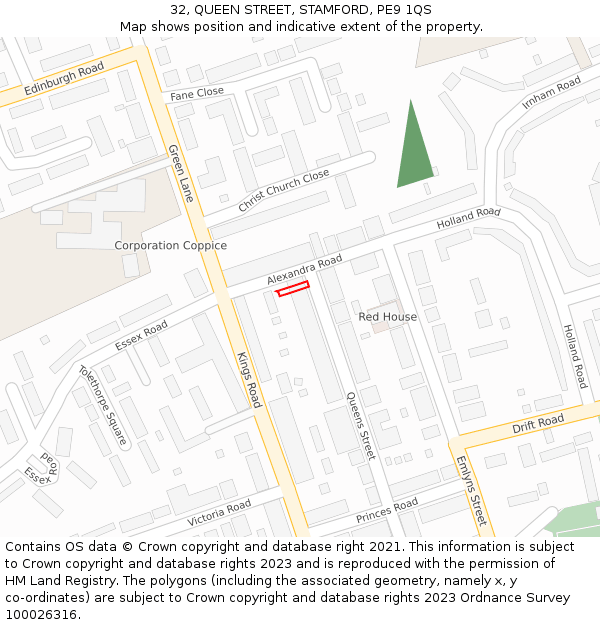 32, QUEEN STREET, STAMFORD, PE9 1QS: Location map and indicative extent of plot