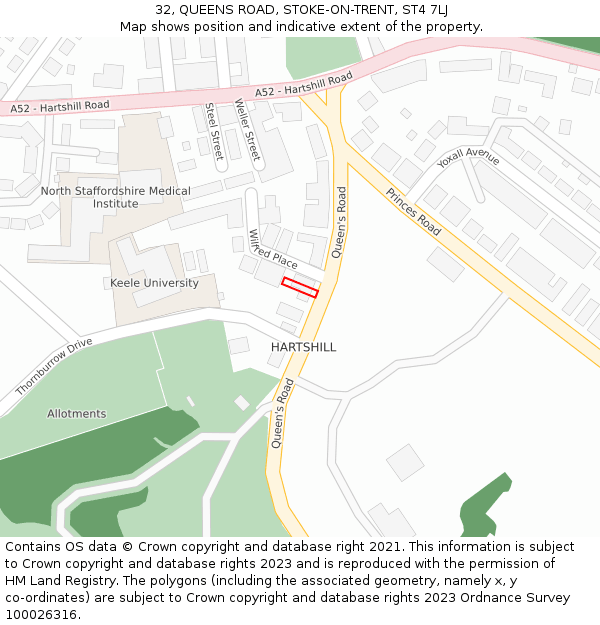 32, QUEENS ROAD, STOKE-ON-TRENT, ST4 7LJ: Location map and indicative extent of plot