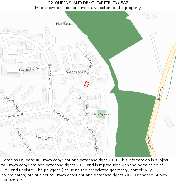 32, QUEENSLAND DRIVE, EXETER, EX4 5AZ: Location map and indicative extent of plot