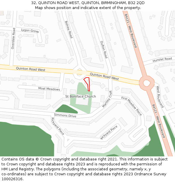 32, QUINTON ROAD WEST, QUINTON, BIRMINGHAM, B32 2QD: Location map and indicative extent of plot