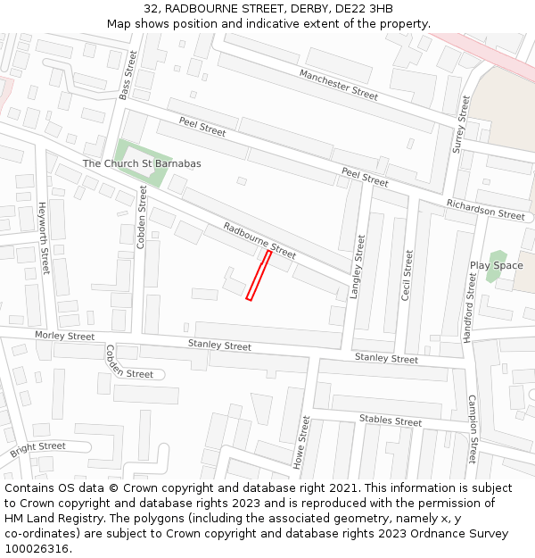 32, RADBOURNE STREET, DERBY, DE22 3HB: Location map and indicative extent of plot