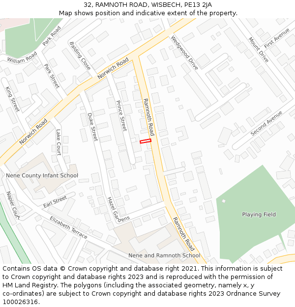 32, RAMNOTH ROAD, WISBECH, PE13 2JA: Location map and indicative extent of plot