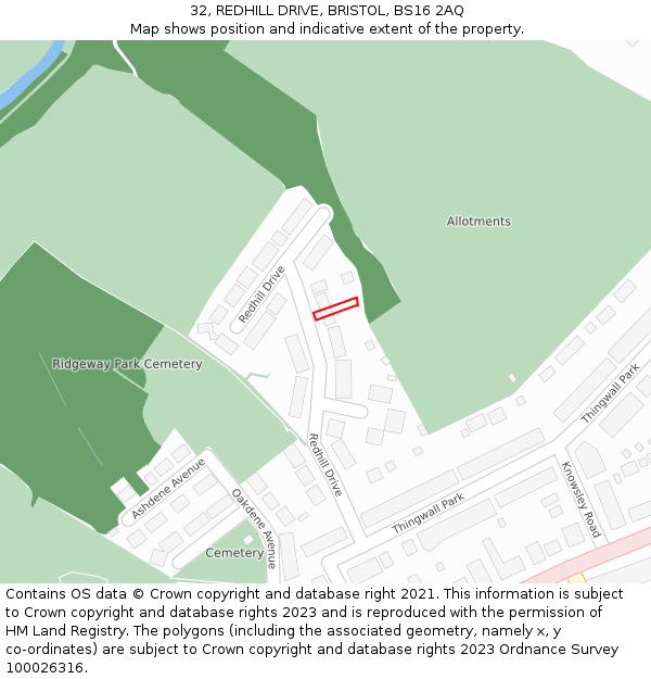 32, REDHILL DRIVE, BRISTOL, BS16 2AQ: Location map and indicative extent of plot