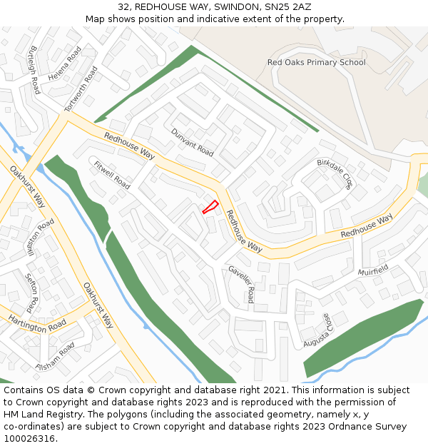 32, REDHOUSE WAY, SWINDON, SN25 2AZ: Location map and indicative extent of plot