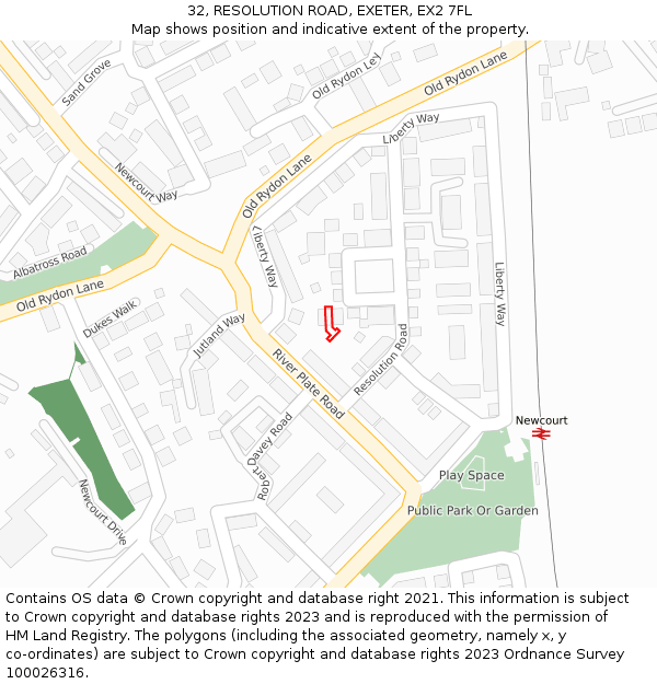 32, RESOLUTION ROAD, EXETER, EX2 7FL: Location map and indicative extent of plot