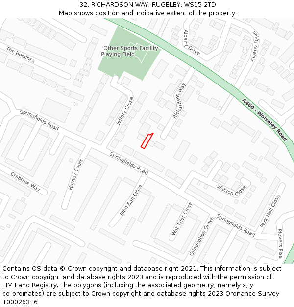 32, RICHARDSON WAY, RUGELEY, WS15 2TD: Location map and indicative extent of plot
