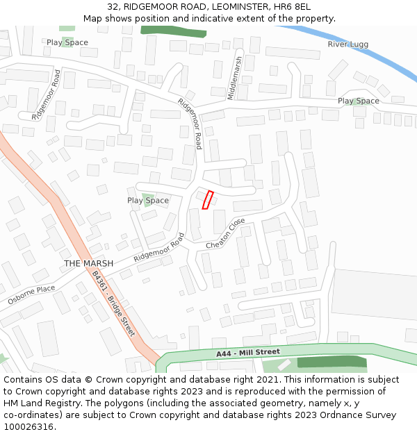32, RIDGEMOOR ROAD, LEOMINSTER, HR6 8EL: Location map and indicative extent of plot