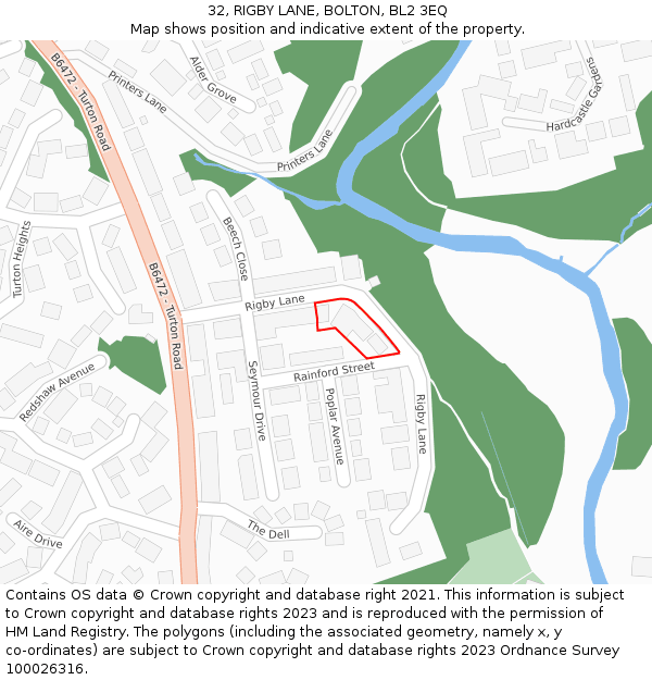 32, RIGBY LANE, BOLTON, BL2 3EQ: Location map and indicative extent of plot