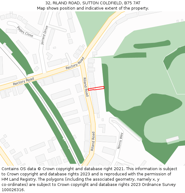 32, RILAND ROAD, SUTTON COLDFIELD, B75 7AT: Location map and indicative extent of plot
