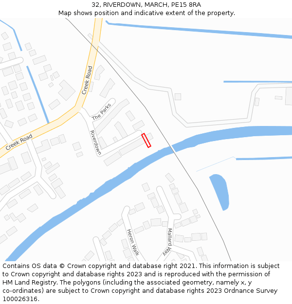 32, RIVERDOWN, MARCH, PE15 8RA: Location map and indicative extent of plot