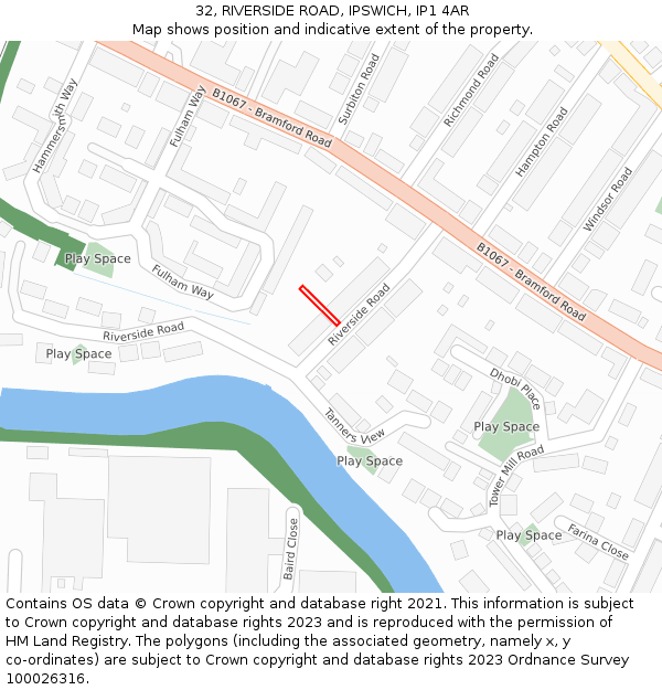 32, RIVERSIDE ROAD, IPSWICH, IP1 4AR: Location map and indicative extent of plot
