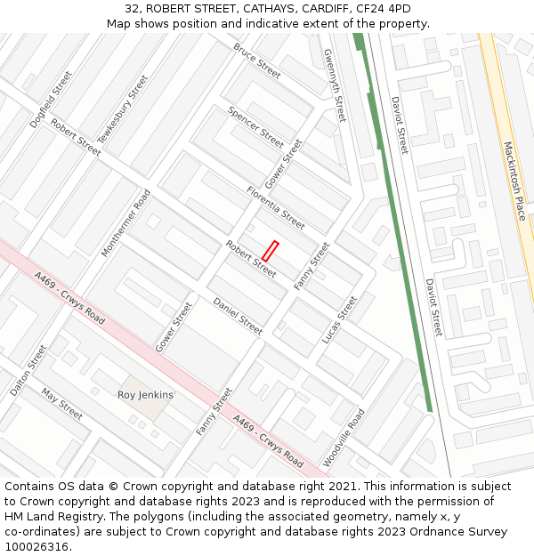 32, ROBERT STREET, CATHAYS, CARDIFF, CF24 4PD: Location map and indicative extent of plot