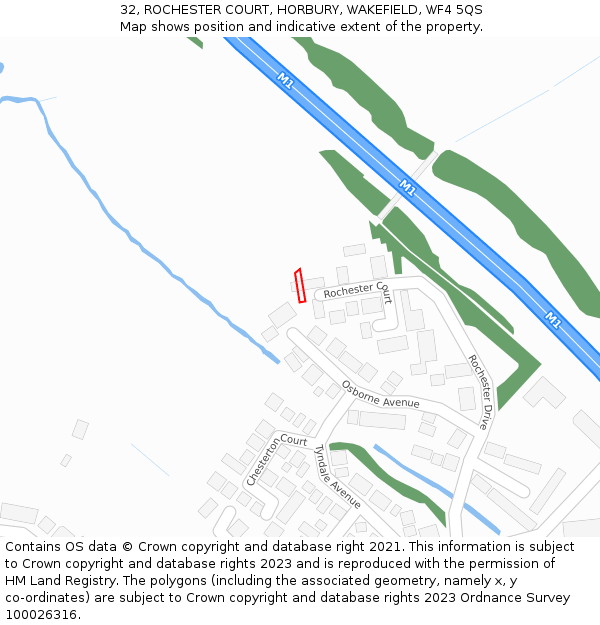 32, ROCHESTER COURT, HORBURY, WAKEFIELD, WF4 5QS: Location map and indicative extent of plot