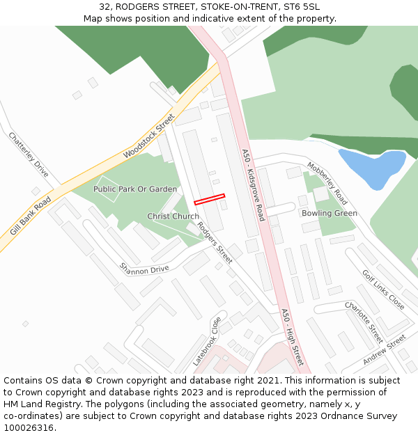 32, RODGERS STREET, STOKE-ON-TRENT, ST6 5SL: Location map and indicative extent of plot