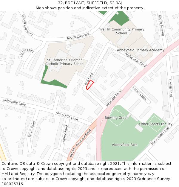 32, ROE LANE, SHEFFIELD, S3 9AJ: Location map and indicative extent of plot