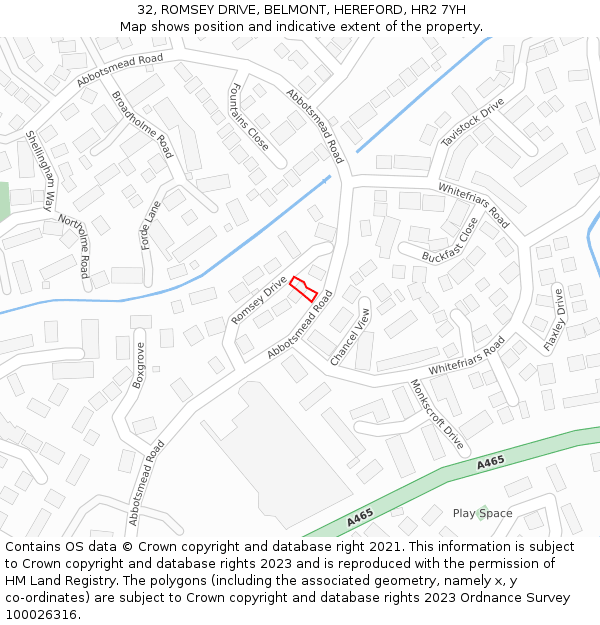 32, ROMSEY DRIVE, BELMONT, HEREFORD, HR2 7YH: Location map and indicative extent of plot