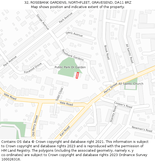 32, ROSEBANK GARDENS, NORTHFLEET, GRAVESEND, DA11 8RZ: Location map and indicative extent of plot