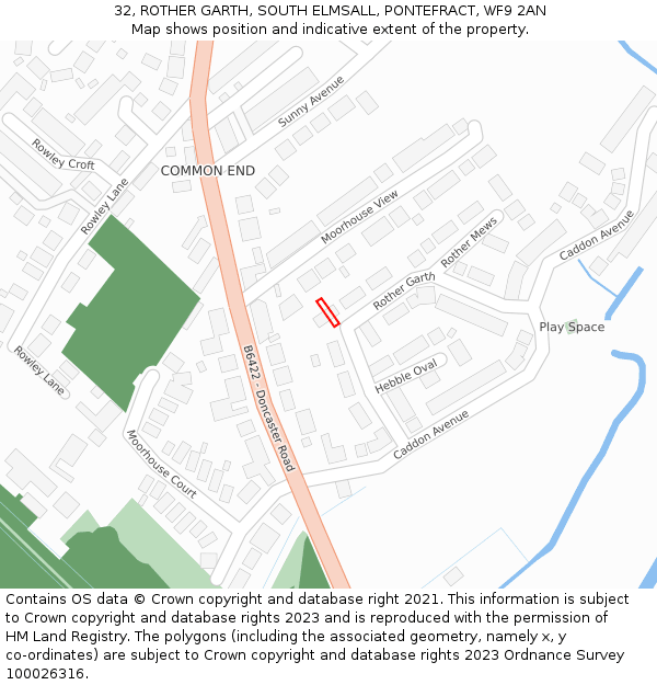 32, ROTHER GARTH, SOUTH ELMSALL, PONTEFRACT, WF9 2AN: Location map and indicative extent of plot