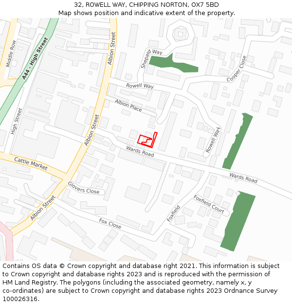 32, ROWELL WAY, CHIPPING NORTON, OX7 5BD: Location map and indicative extent of plot