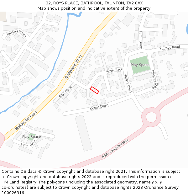 32, ROYS PLACE, BATHPOOL, TAUNTON, TA2 8AX: Location map and indicative extent of plot