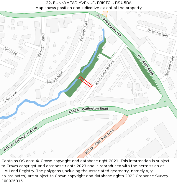 32, RUNNYMEAD AVENUE, BRISTOL, BS4 5BA: Location map and indicative extent of plot