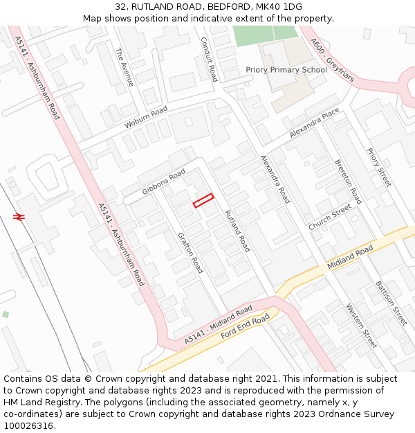 32, RUTLAND ROAD, BEDFORD, MK40 1DG: Location map and indicative extent of plot