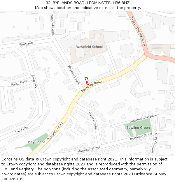 32, RYELANDS ROAD, LEOMINSTER, HR6 8NZ: Location map and indicative extent of plot