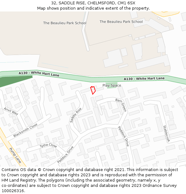 32, SADDLE RISE, CHELMSFORD, CM1 6SX: Location map and indicative extent of plot