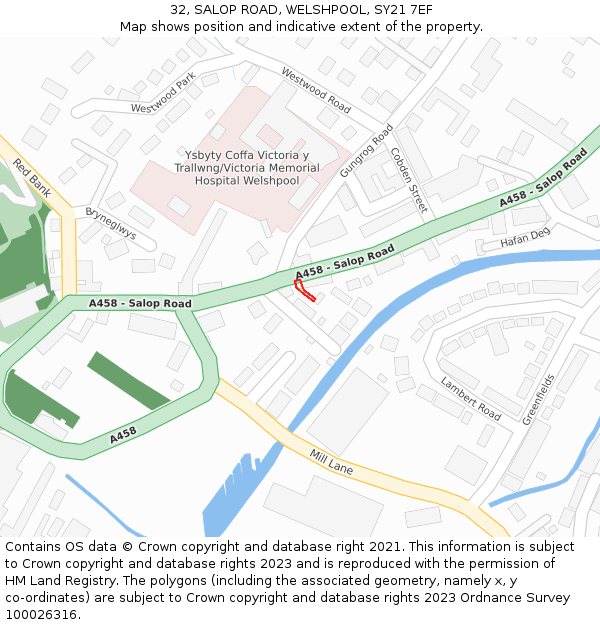 32, SALOP ROAD, WELSHPOOL, SY21 7EF: Location map and indicative extent of plot
