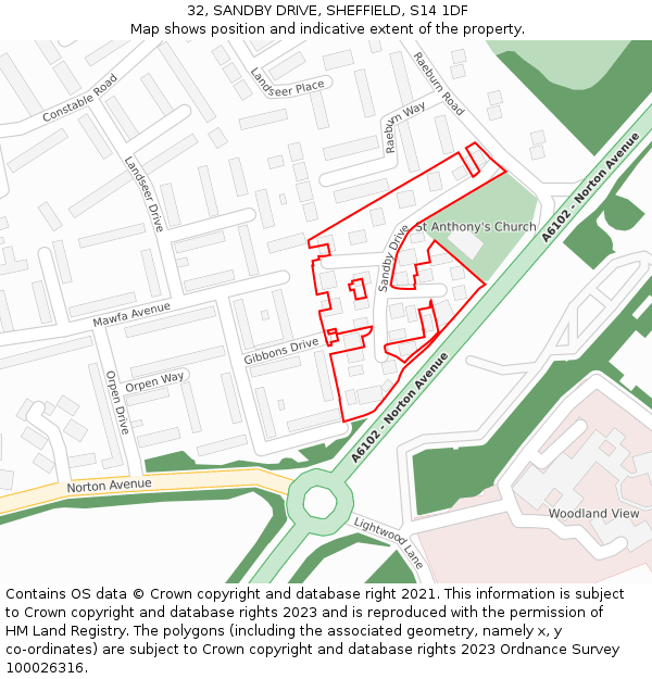 32, SANDBY DRIVE, SHEFFIELD, S14 1DF: Location map and indicative extent of plot