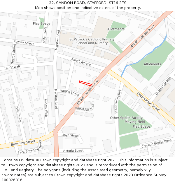 32, SANDON ROAD, STAFFORD, ST16 3ES: Location map and indicative extent of plot