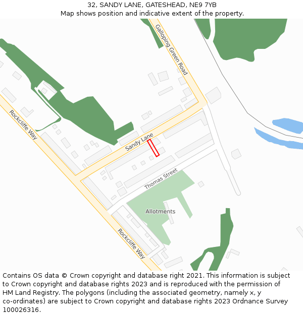 32, SANDY LANE, GATESHEAD, NE9 7YB: Location map and indicative extent of plot