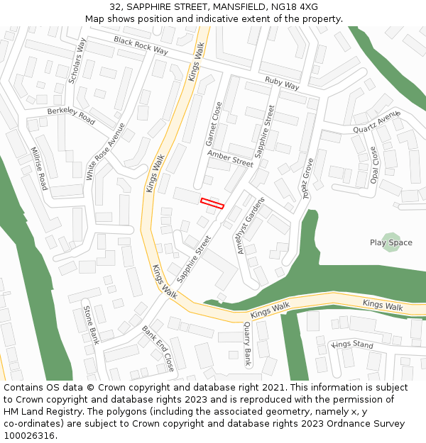 32, SAPPHIRE STREET, MANSFIELD, NG18 4XG: Location map and indicative extent of plot
