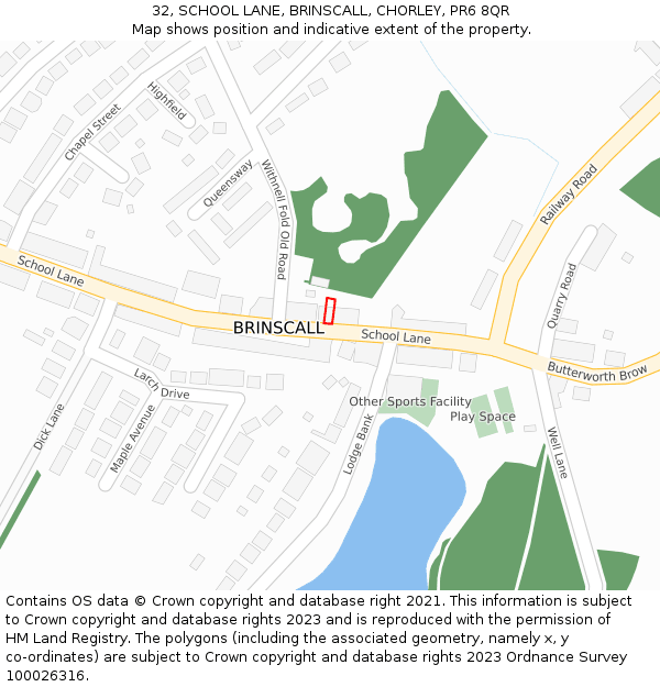 32, SCHOOL LANE, BRINSCALL, CHORLEY, PR6 8QR: Location map and indicative extent of plot