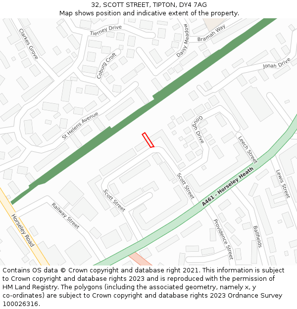 32, SCOTT STREET, TIPTON, DY4 7AG: Location map and indicative extent of plot