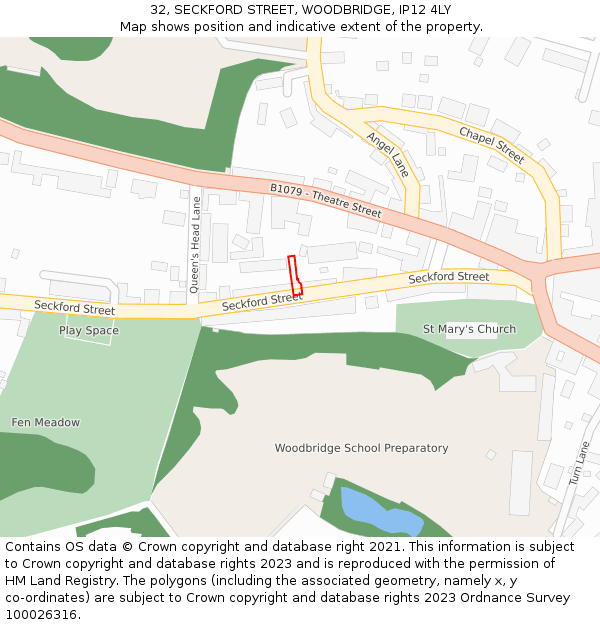 32, SECKFORD STREET, WOODBRIDGE, IP12 4LY: Location map and indicative extent of plot