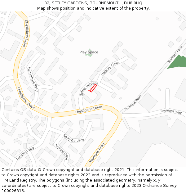 32, SETLEY GARDENS, BOURNEMOUTH, BH8 0HQ: Location map and indicative extent of plot