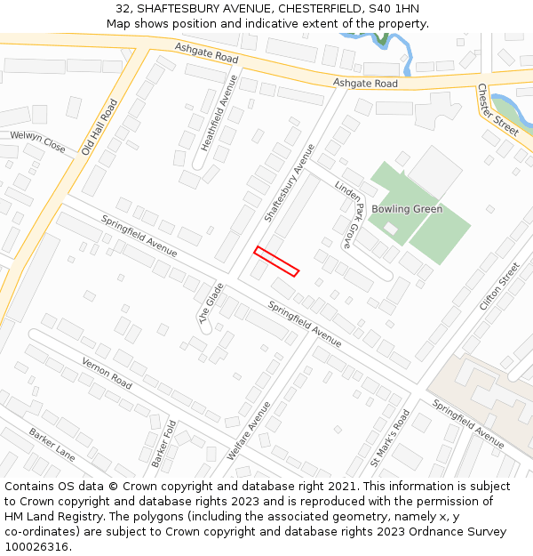 32, SHAFTESBURY AVENUE, CHESTERFIELD, S40 1HN: Location map and indicative extent of plot