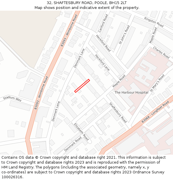 32, SHAFTESBURY ROAD, POOLE, BH15 2LT: Location map and indicative extent of plot