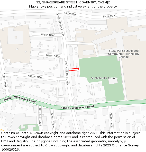 32, SHAKESPEARE STREET, COVENTRY, CV2 4JZ: Location map and indicative extent of plot