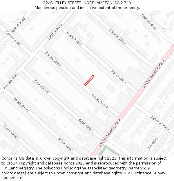 32, SHELLEY STREET, NORTHAMPTON, NN2 7HY: Location map and indicative extent of plot