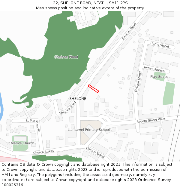 32, SHELONE ROAD, NEATH, SA11 2PS: Location map and indicative extent of plot