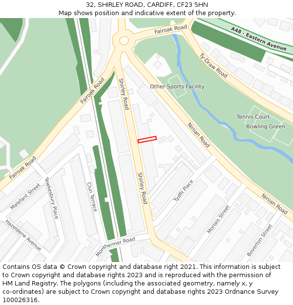 32, SHIRLEY ROAD, CARDIFF, CF23 5HN: Location map and indicative extent of plot
