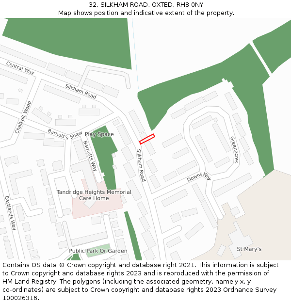32, SILKHAM ROAD, OXTED, RH8 0NY: Location map and indicative extent of plot