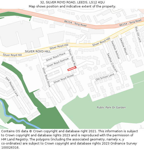 32, SILVER ROYD ROAD, LEEDS, LS12 4QU: Location map and indicative extent of plot