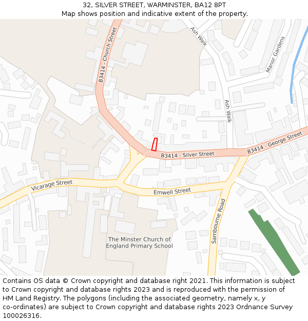 32, SILVER STREET, WARMINSTER, BA12 8PT: Location map and indicative extent of plot