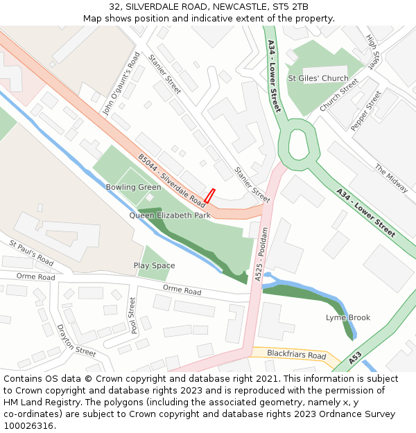 32, SILVERDALE ROAD, NEWCASTLE, ST5 2TB: Location map and indicative extent of plot