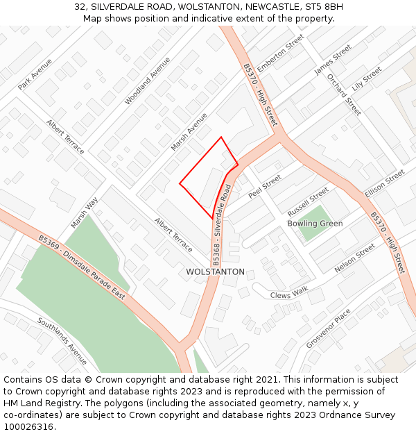 32, SILVERDALE ROAD, WOLSTANTON, NEWCASTLE, ST5 8BH: Location map and indicative extent of plot