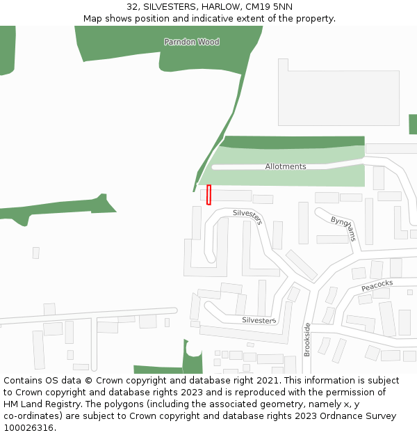 32, SILVESTERS, HARLOW, CM19 5NN: Location map and indicative extent of plot