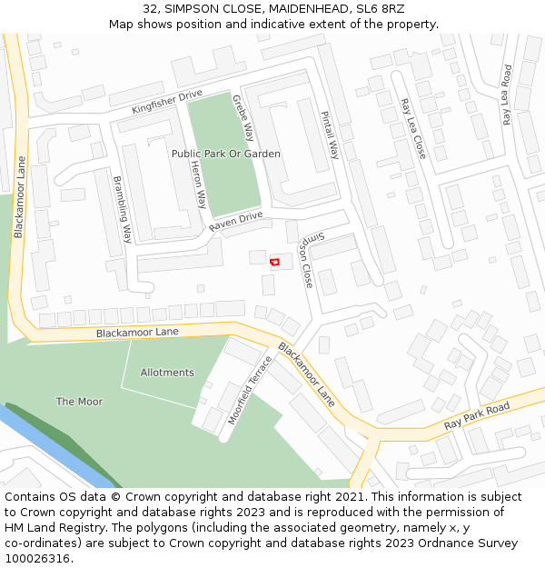 32, SIMPSON CLOSE, MAIDENHEAD, SL6 8RZ: Location map and indicative extent of plot